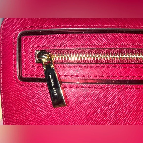 Michael Kors LG Frame Out Item Cherry Red Cross Grain Leather Crossbody Bag - Picture 9 of 16